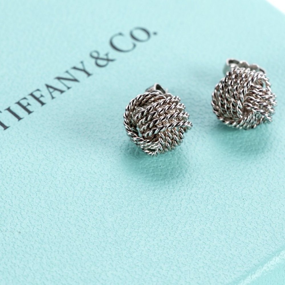 TIFFANY & CO Sterling Silver Somerset Twist Knot Stud Earrings